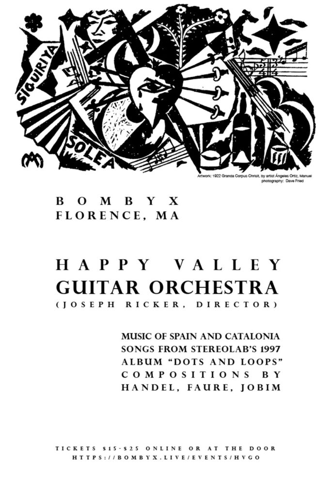poster The Happy Valley Guitar Orchestra Music of Spain and Catalonia with image or original artwork 1922 Granda Corpus Chrisit by Angeles Ortiz Manuel